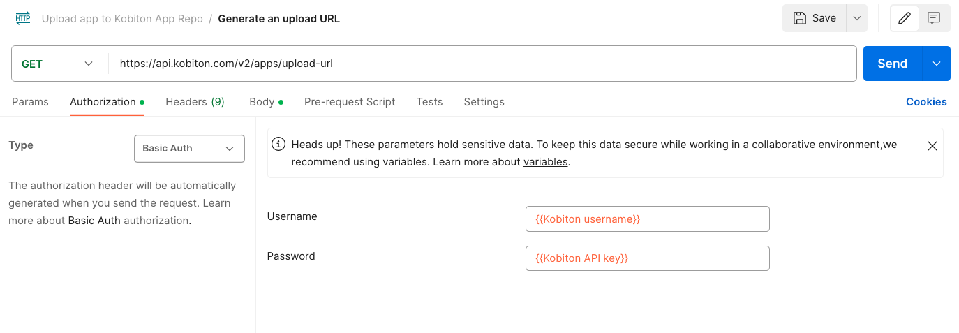 Authorization of Kobiton API request in Postman