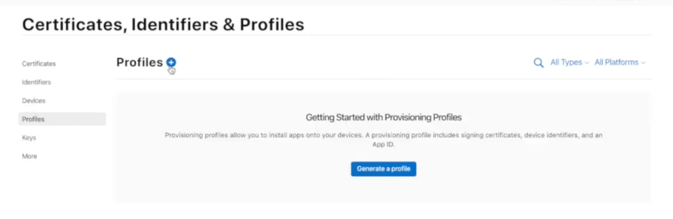 Select Profile, then Generate a Profile
