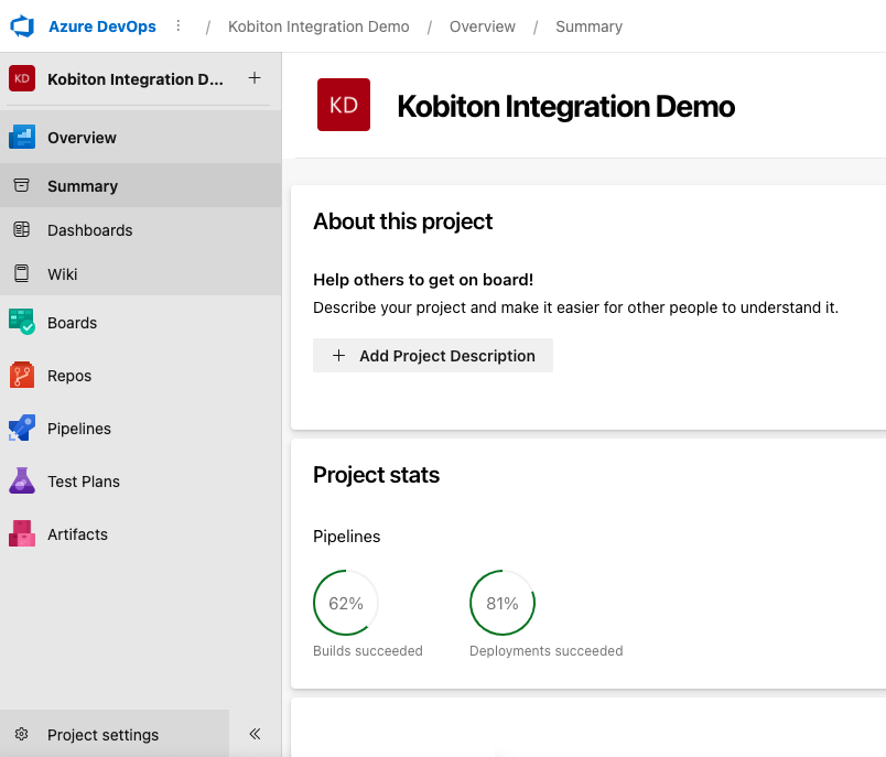 Open a project in Azure Devops and select Project settings