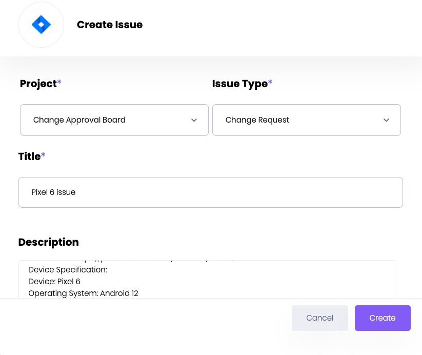 Fill out required fields in the create ticket screen then select Create