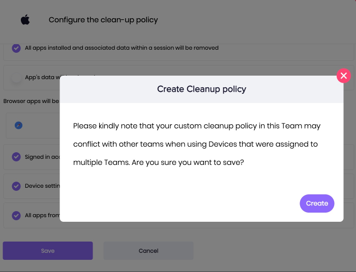 Confirm create new cleanup policies