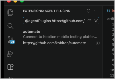 VS Code Extensions Agent Plugins view showing the automate plugin installed
