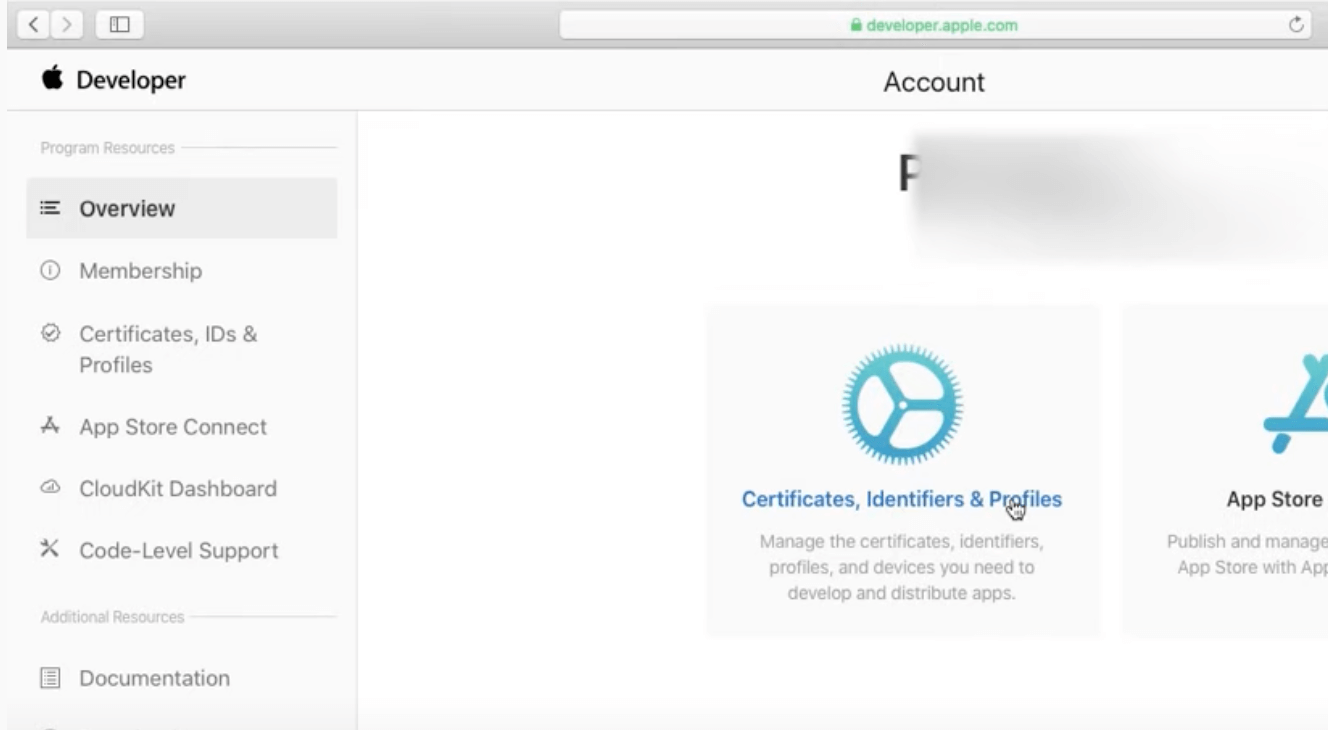 Open Apple Developer, then select <strong>Certificate, Identifiers and Profiles</strong>, then <strong>Create new certificate</strong>