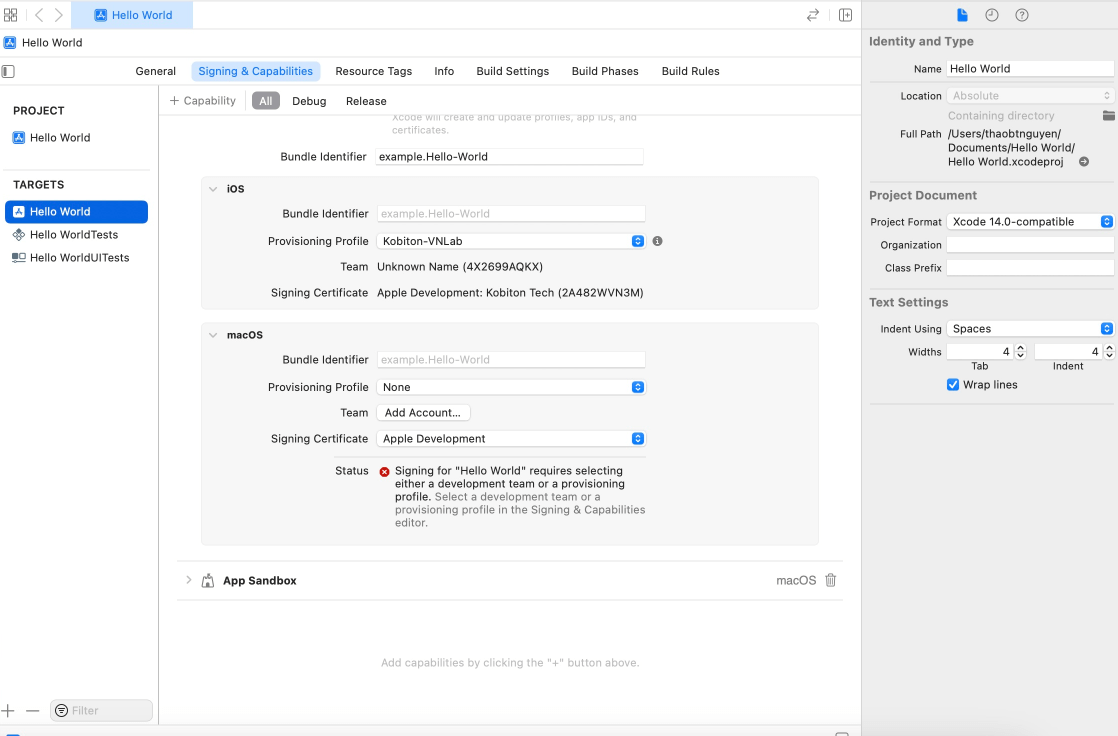 Select Signing &Capabilities tab on Xcode