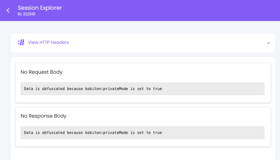 The obfuscated data in the View HTTP Headers section