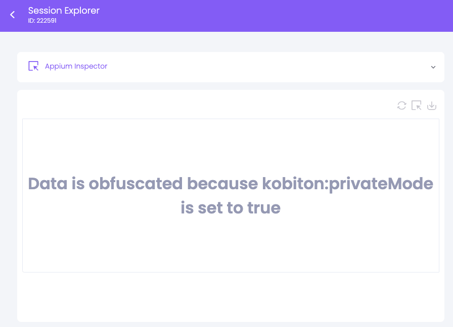 The obfuscated data in the Appium Inspector section