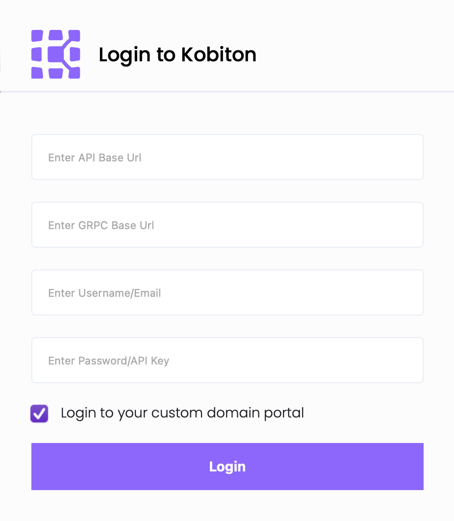 The virtualUSB login screen with the additional fields for custom domain