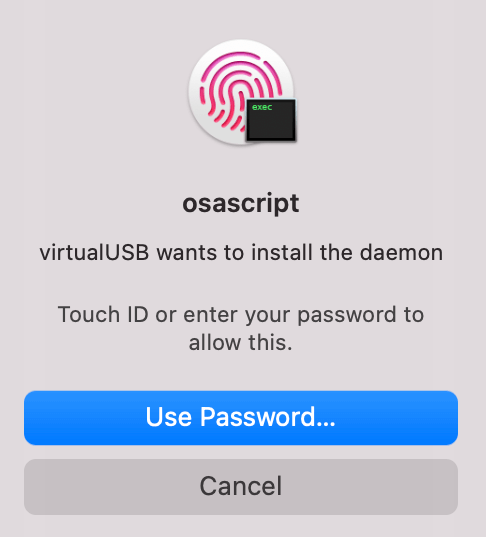 The pop-up for permission to install daemon