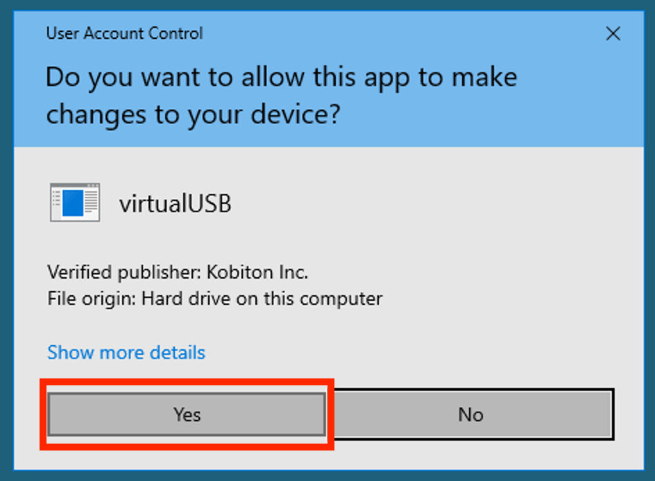 The User Account Control pop-up with the Yes option highlighted