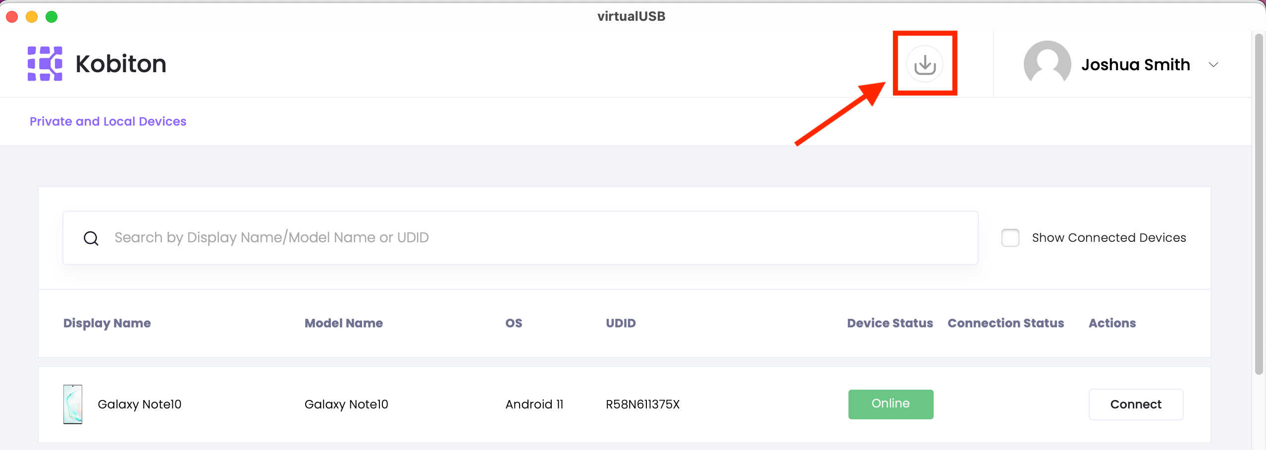 The save logs shortcut in virtualUSB