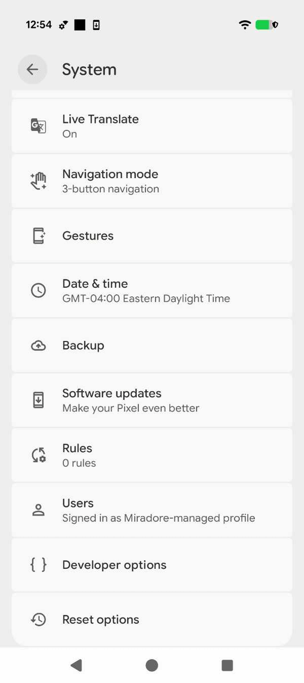 Developer options inside Settings