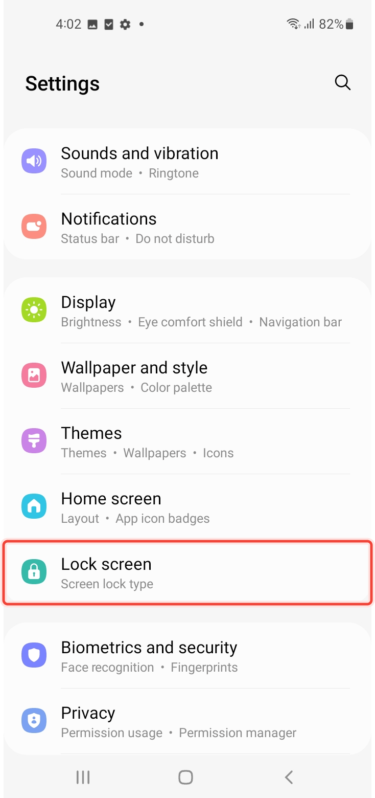 Going to Lock screen option inside Settings