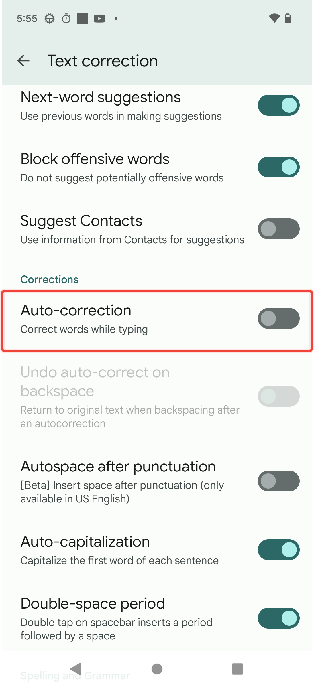 In Text Correction disabling Auto-correction