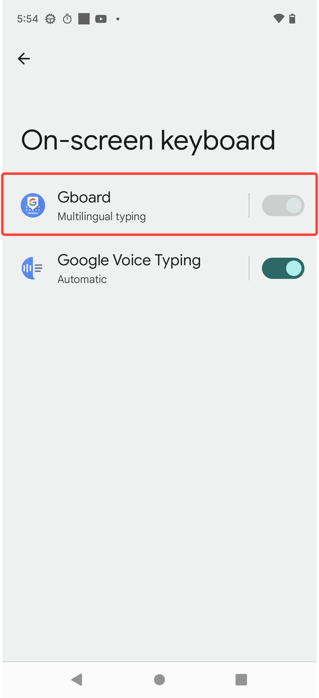 Taping Gboard to enable/diable it according to use case