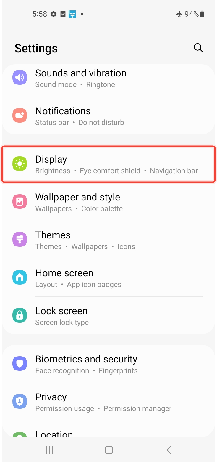 Going to the Display option inside Settings