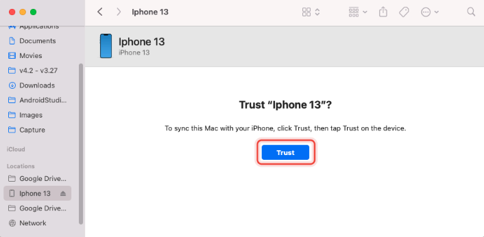 Trust this iphone window, clicking Trust