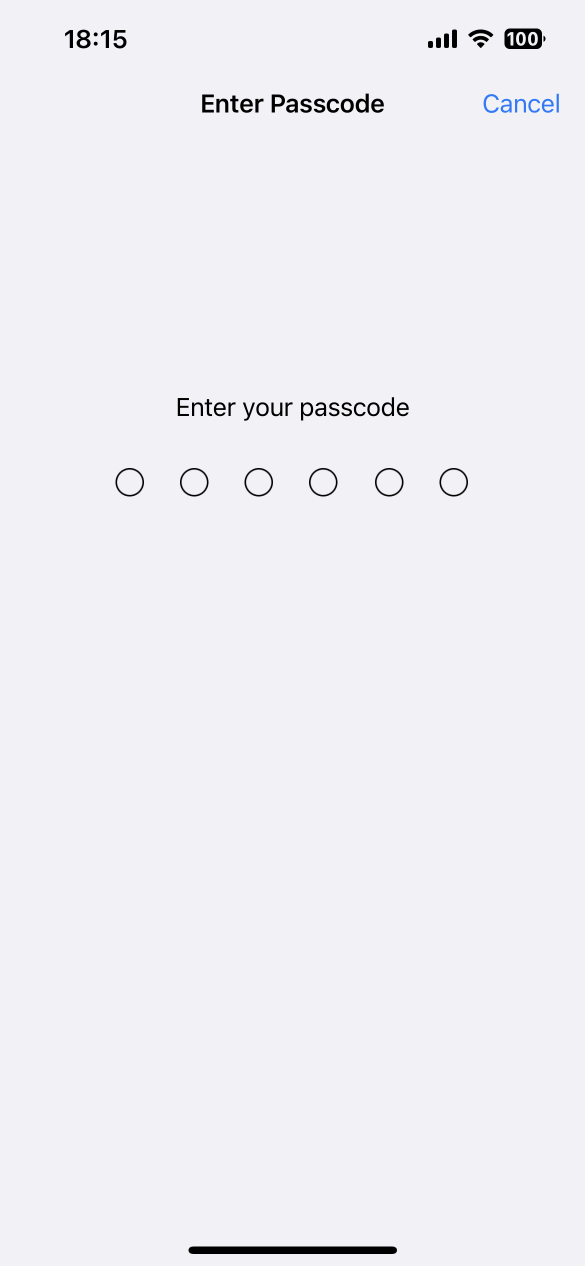 The passcode input screen