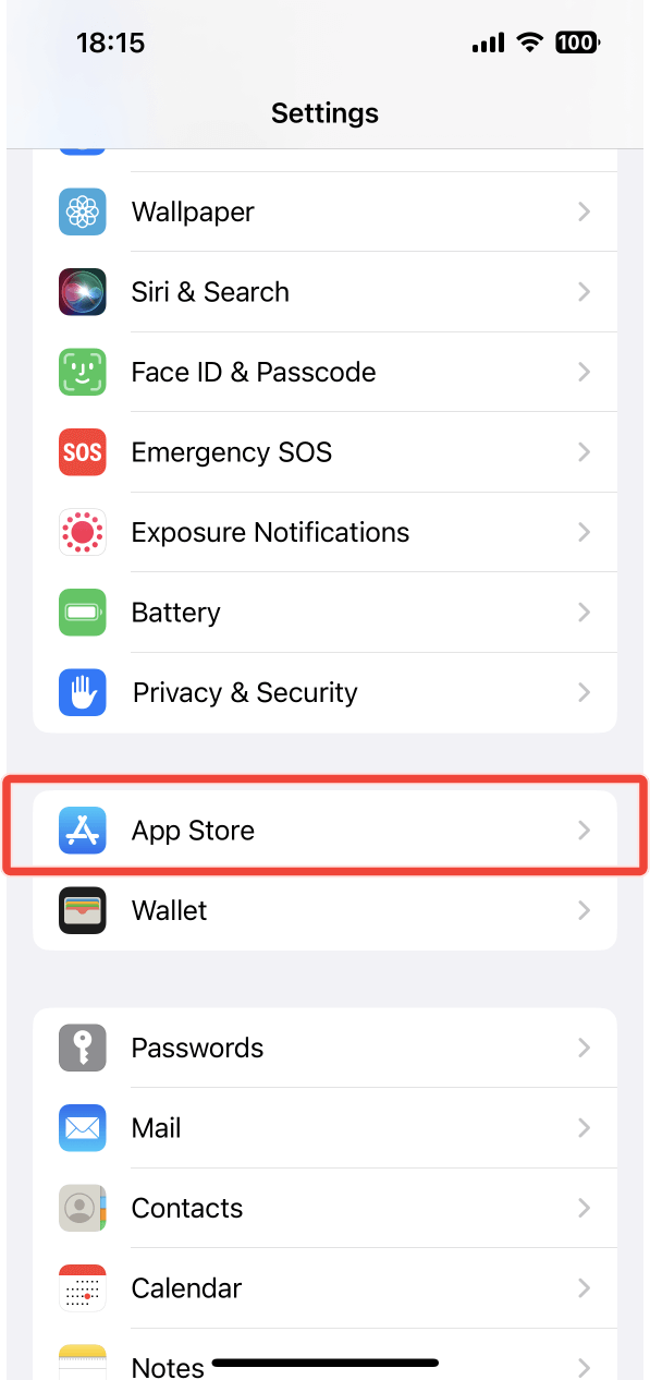 The App Store option in Settings