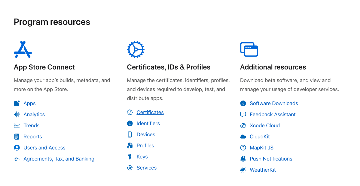 The Certificates option under Certificate, Identifiers and Profiles