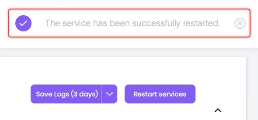restart dc services restart successful popup