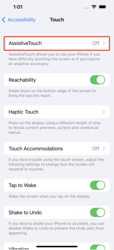 The Assistive touch option in Touch