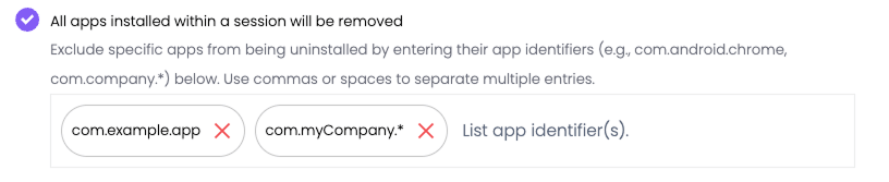 The app cleanup option with field to input exempted apps
