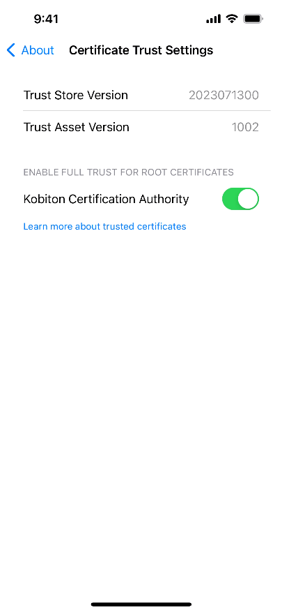 Turn on Kobiton Certification Authority then select Continue in the pop-up