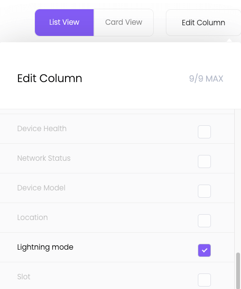 Show the Lightning mode column in the List View of Device List