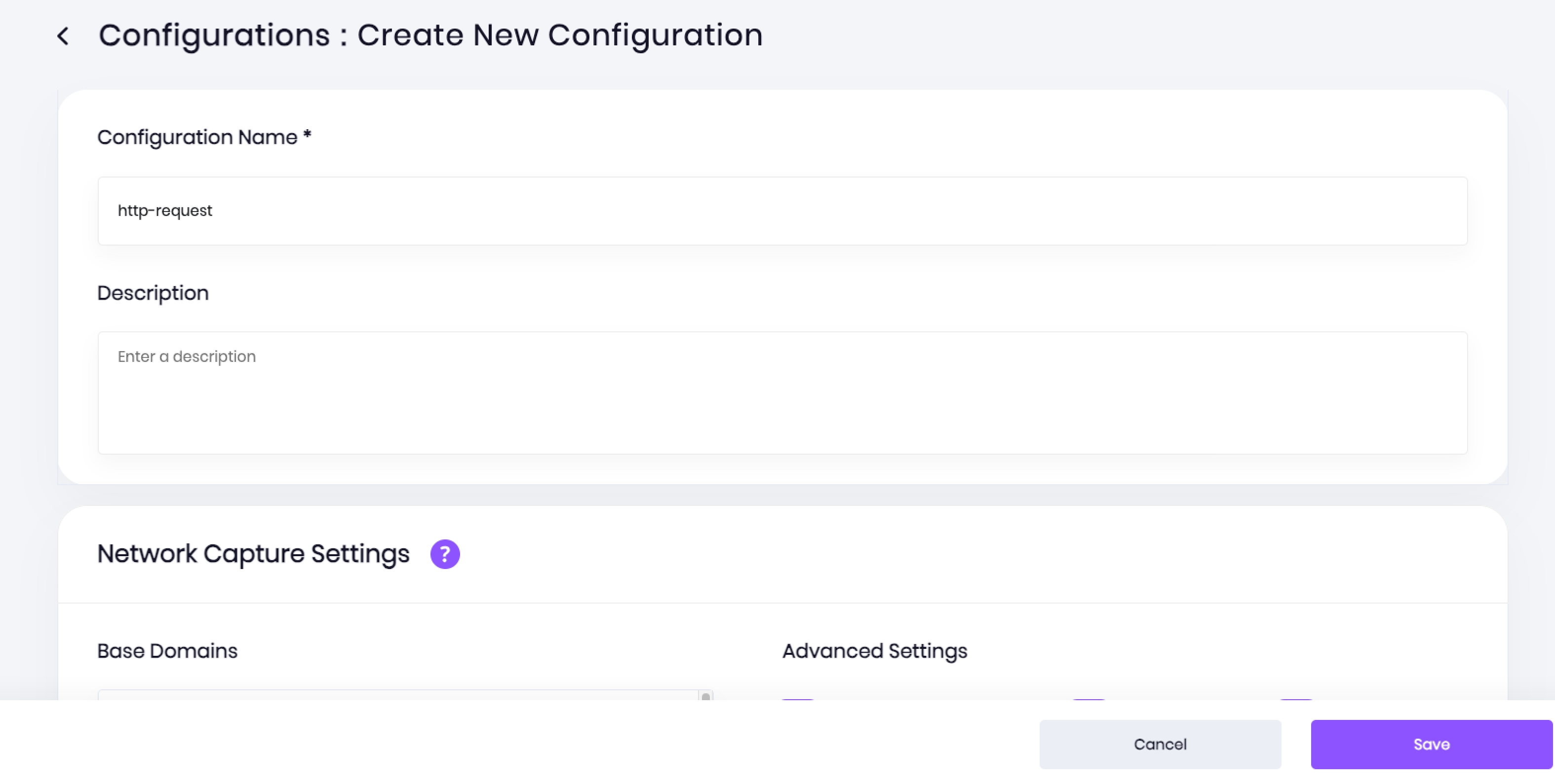 Input name and description for new configuration
