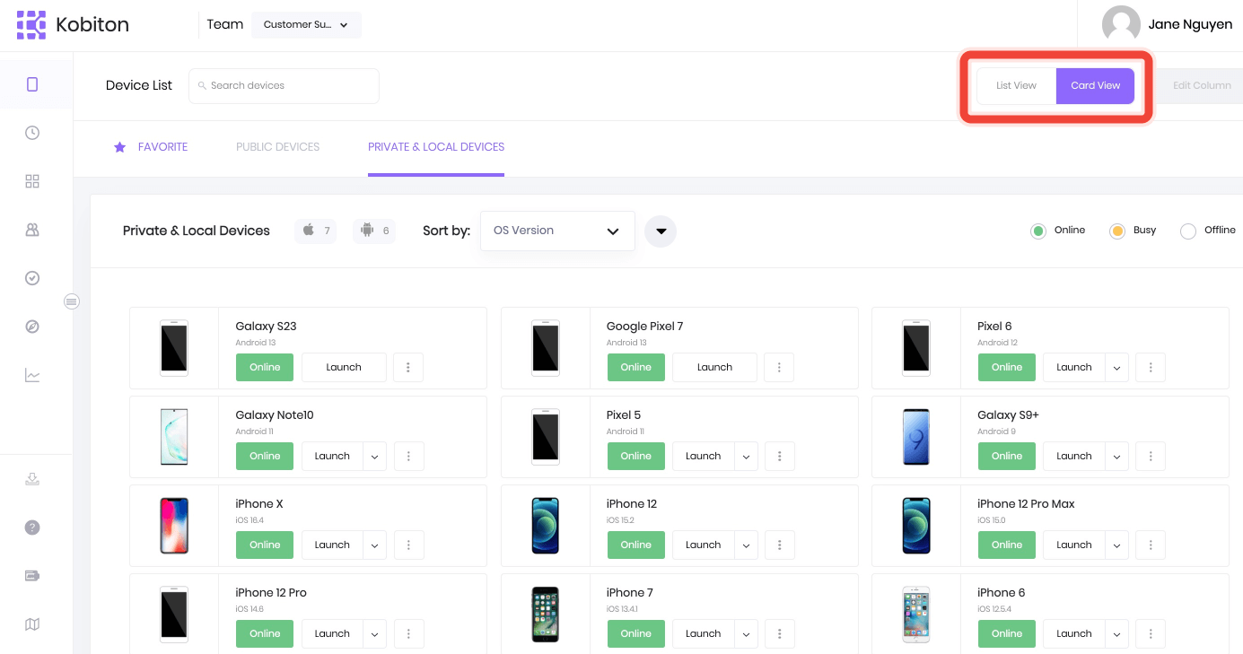 Select List view or Card view