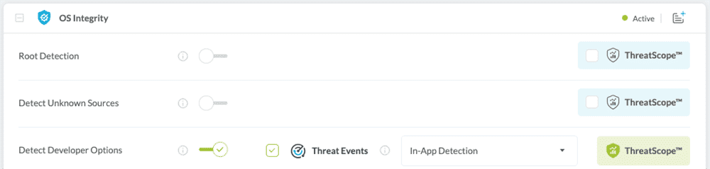 Threat Events for Detect Developer Options on Appdome