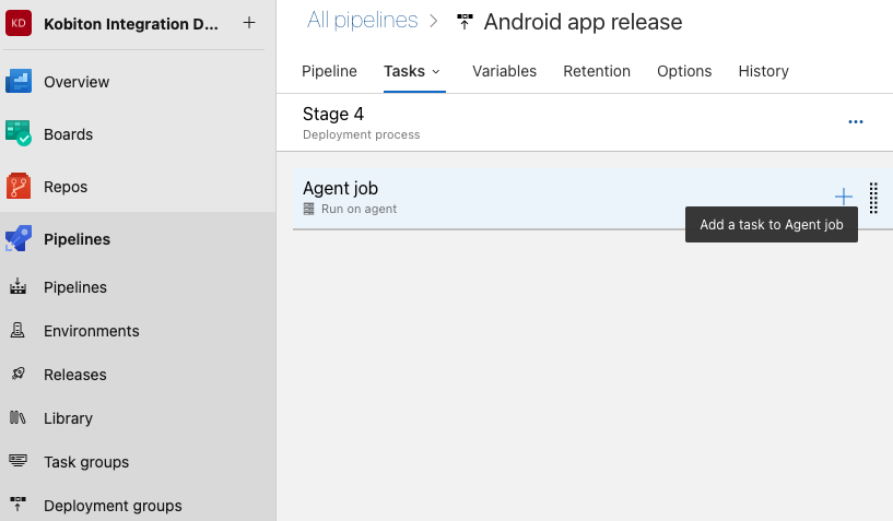 Switch to Tasks pane then add a task to Agent job