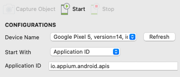Katalon Studio configuration using Application ID to launch an app on Google Pixel 5.