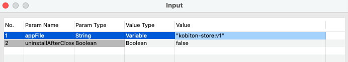Setting appFile parameter with Kobiton App ID in test input configuration.