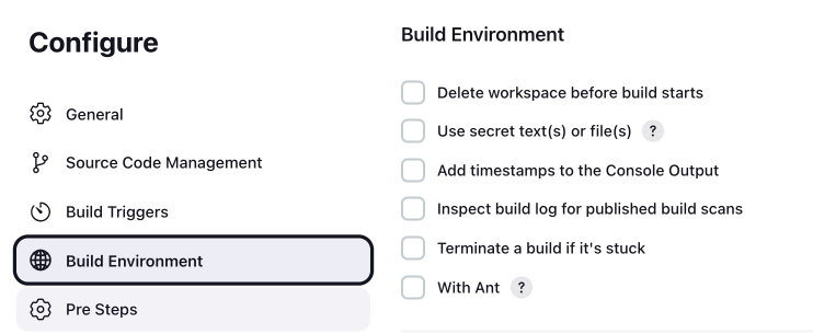 Select Build Environment tab