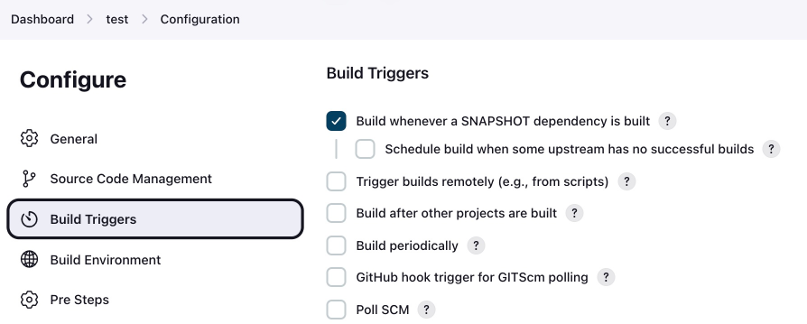 Select Build Triggers closeup