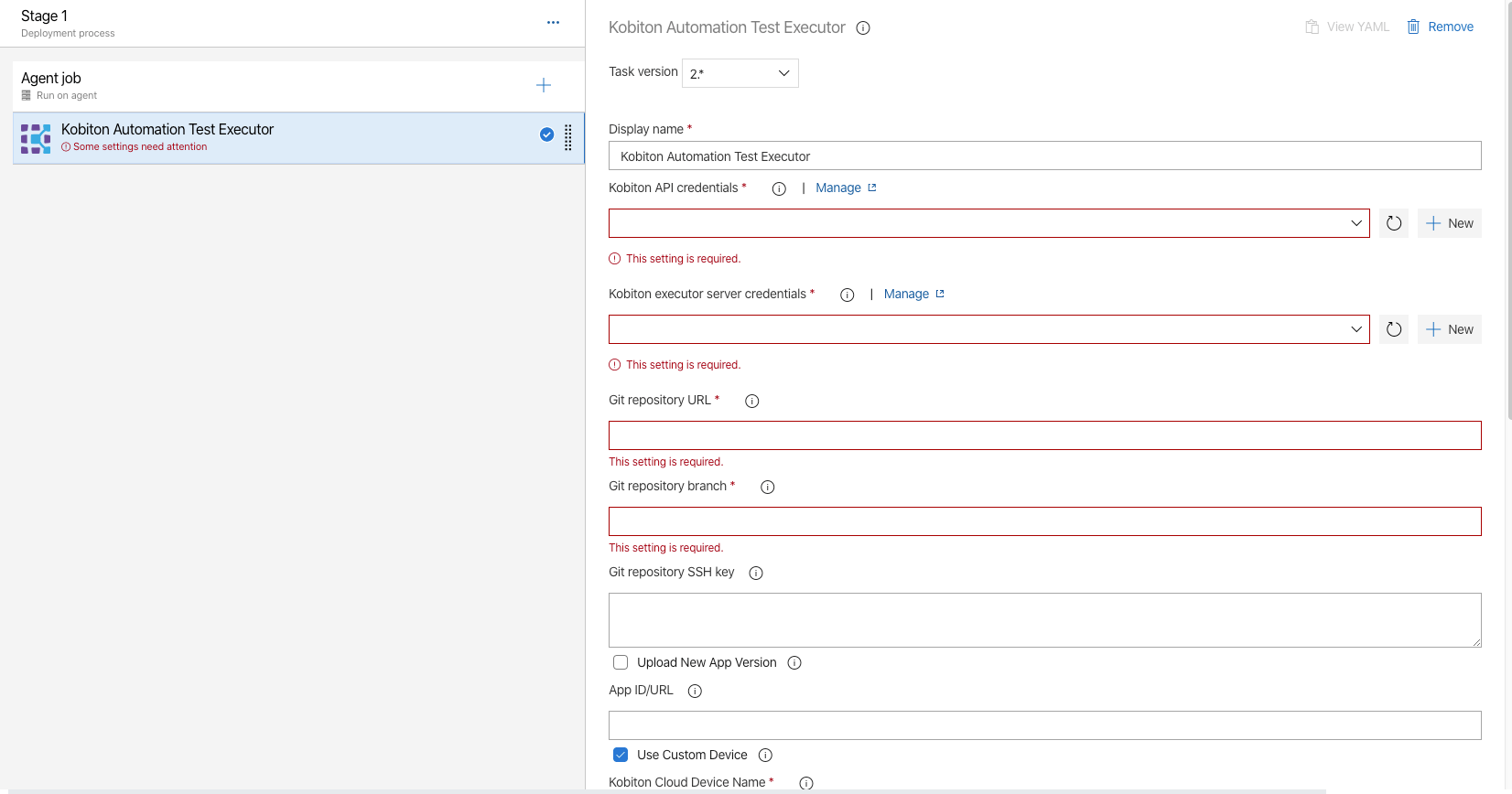 Enter the required information to set up the task