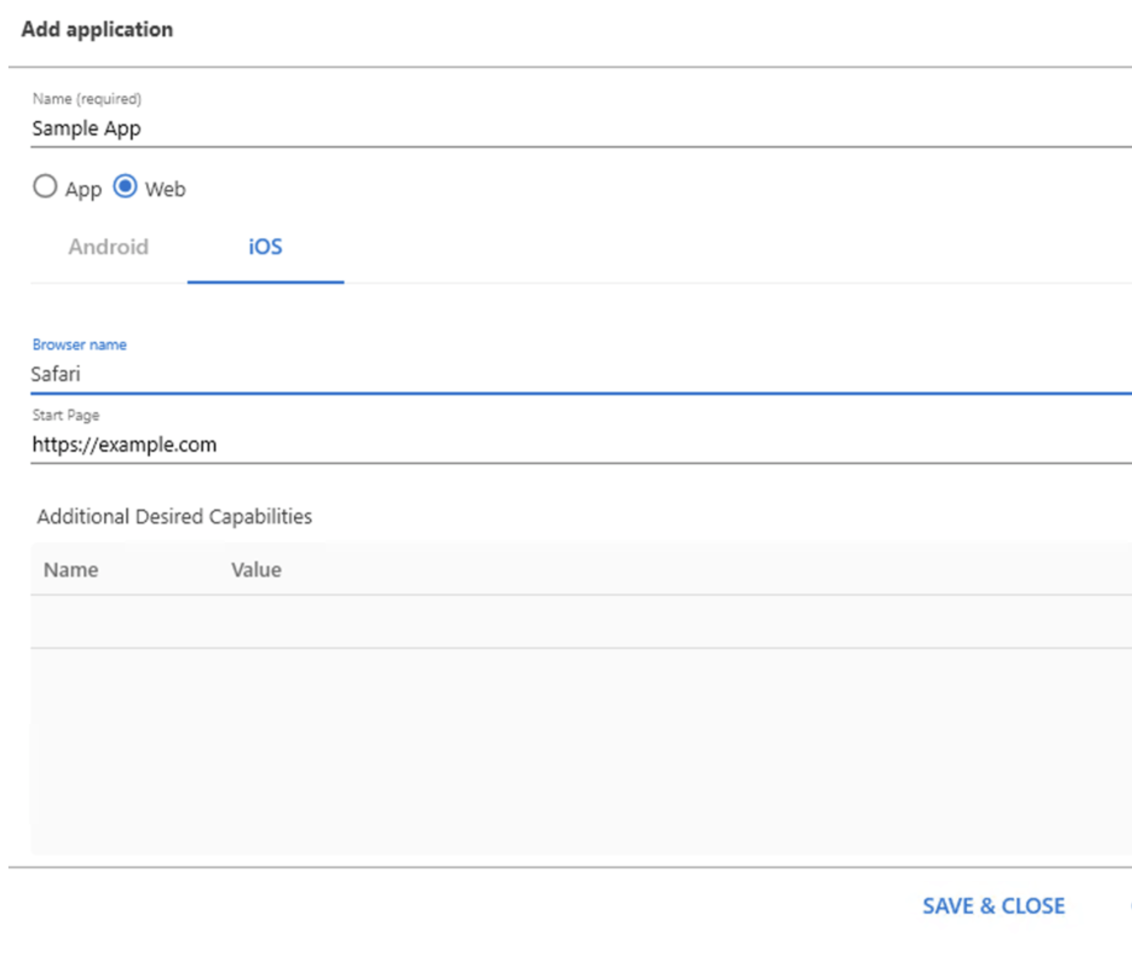 UiPath app application window open showing configurable settings if user chose to test through browser.