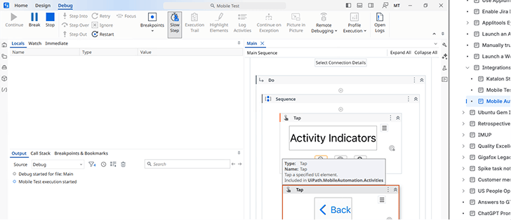UiPath debug window.
