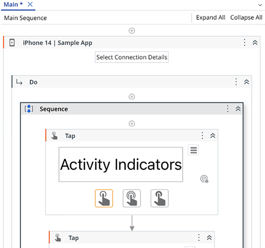 Project tab open displaying main sequence recorded actions.