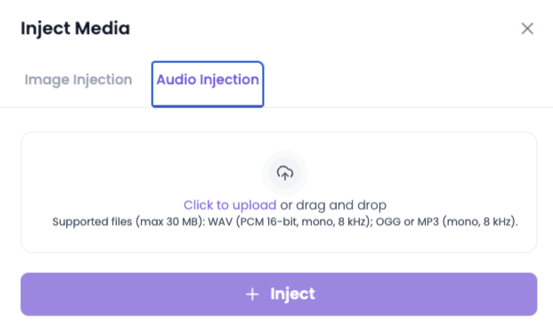 A manual session with a closeup of audio injection.