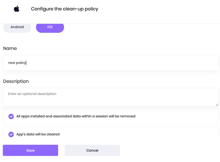 A closeup to cleanup policy configuration modal