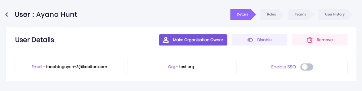 Click Make Org Owner to transfer the org ownership