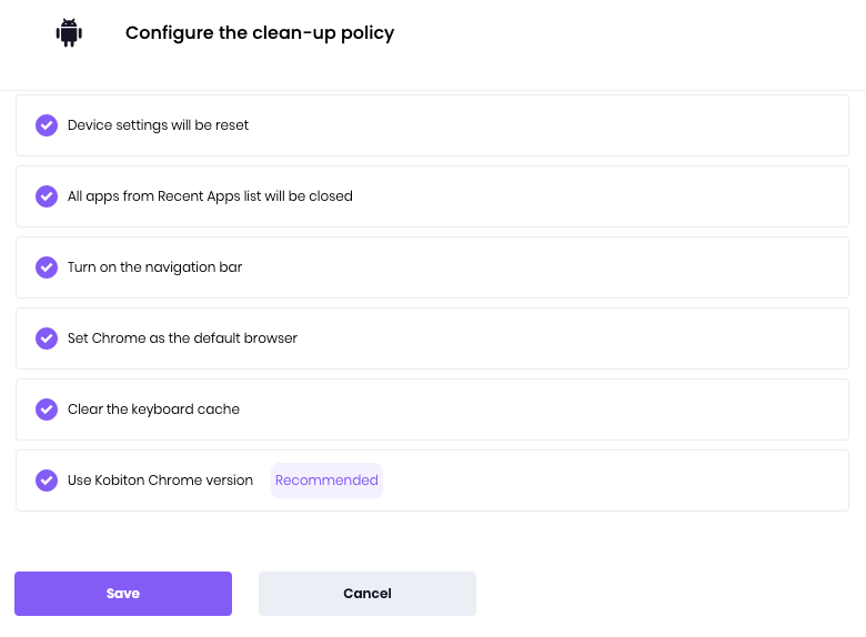 The Clear the keyboard cache option under Configure the clean-up policy