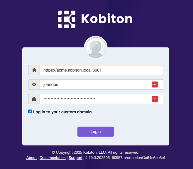 The deviceConnect Viewer login page with login information for a Standalone environment