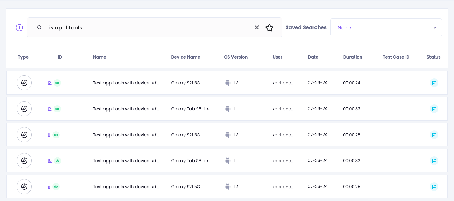 The Applitools Eyes status in Session Overview