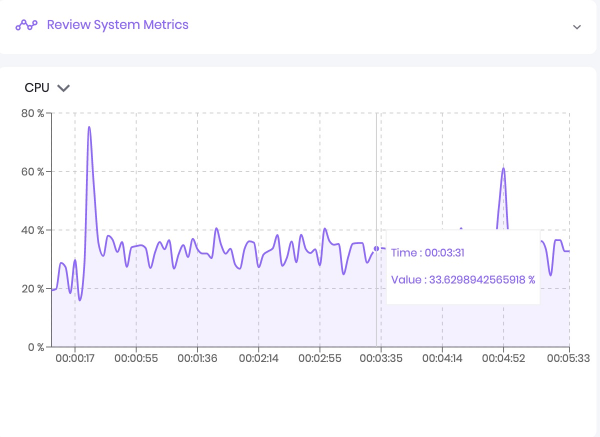 A closeup to CPU section of Review System Metrics